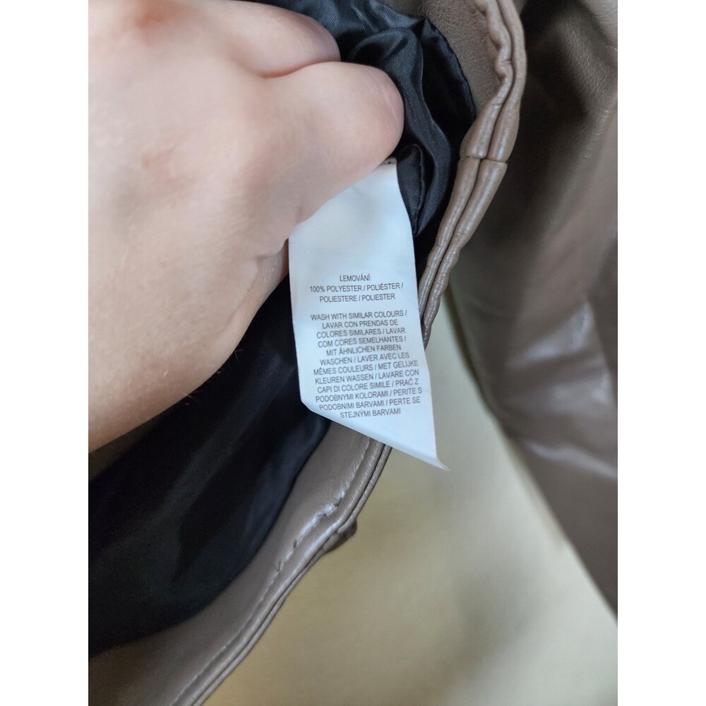 Primark Womens Size 4 Tan Faux Leather Zip Up Biker Jacket - Picture 6 of 7